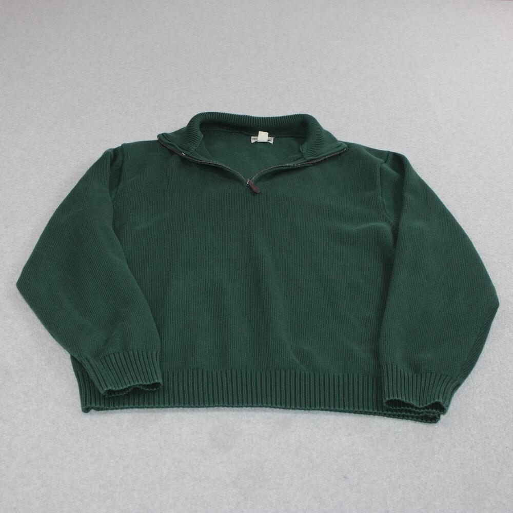 J Crew Sweater Men XL Green 1/4 Zip Mock Neck Cotton Knit Pullover Heritage Prep